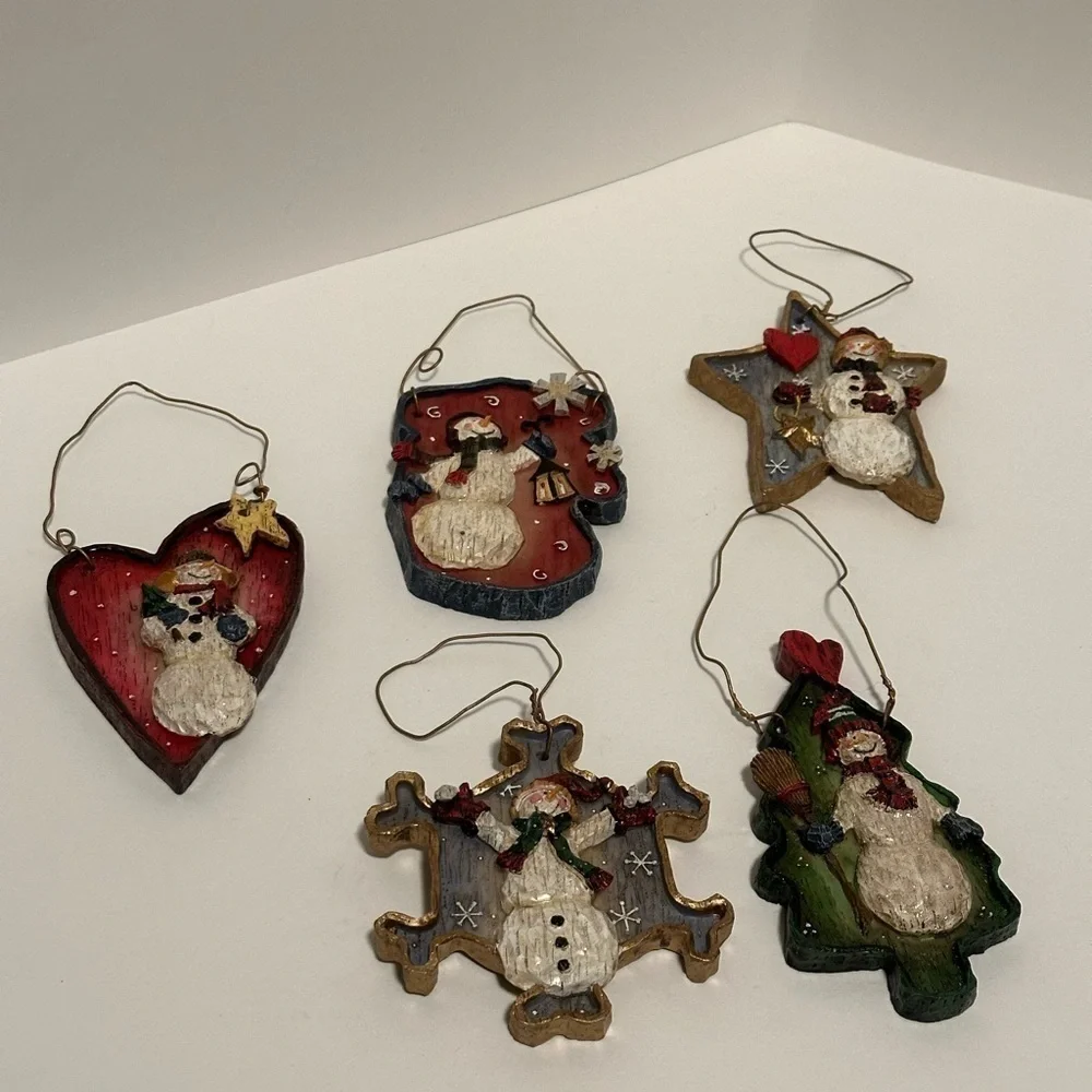 A Collection of 5 Snowman Christmas Tree Ornaments